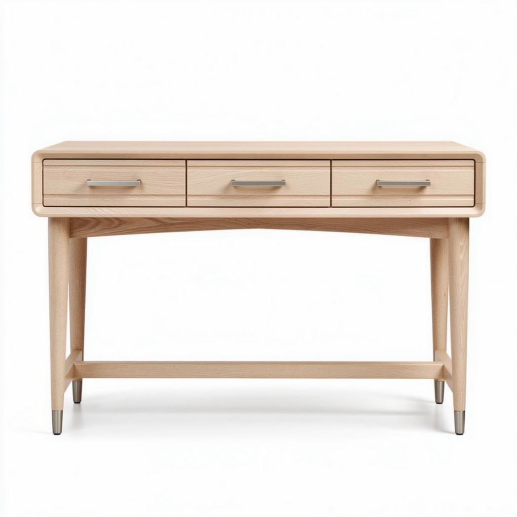 Wooden desk with three storage drawers in natural finish 120 x 60 x 75cm
