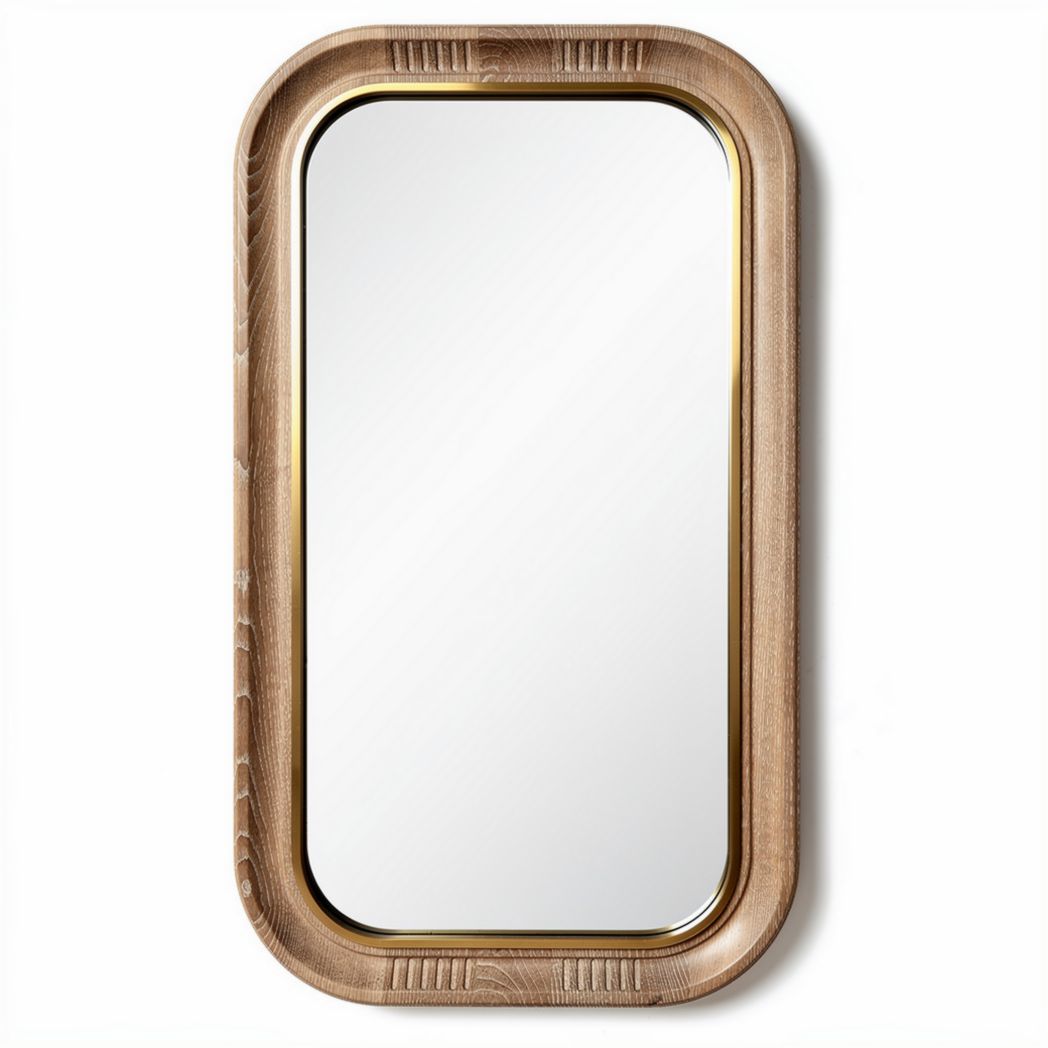 Wooden framed rectangular wall mirror with metallic accents 80 x 40 x 5cm