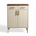 Two-door cabinet with wooden top and gold hardware in cream color 80 x 40 x 100cm