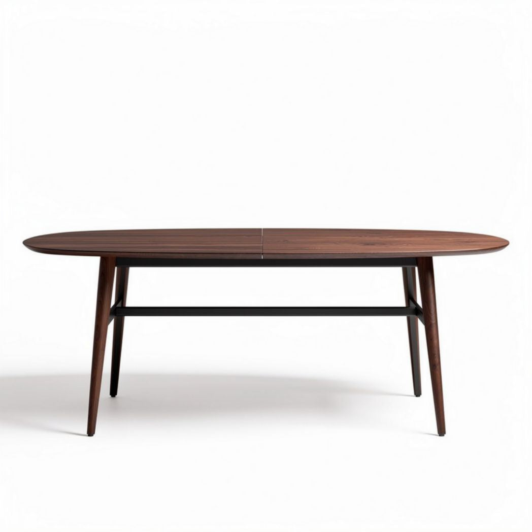 Oval dining table with wooden surface and black metal legs 200 x 100 x 75cm