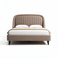 Upholstered bed frame with headboard and wooden legs in beige 200 x 160 x 120cm