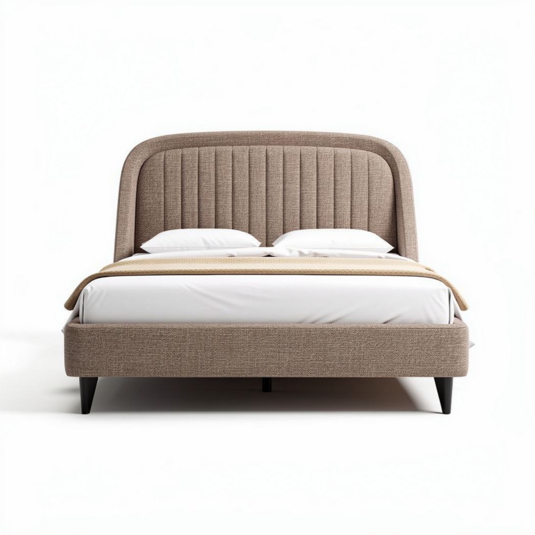 Upholstered bed frame with headboard and wooden legs in beige 200 x 160 x 120cm