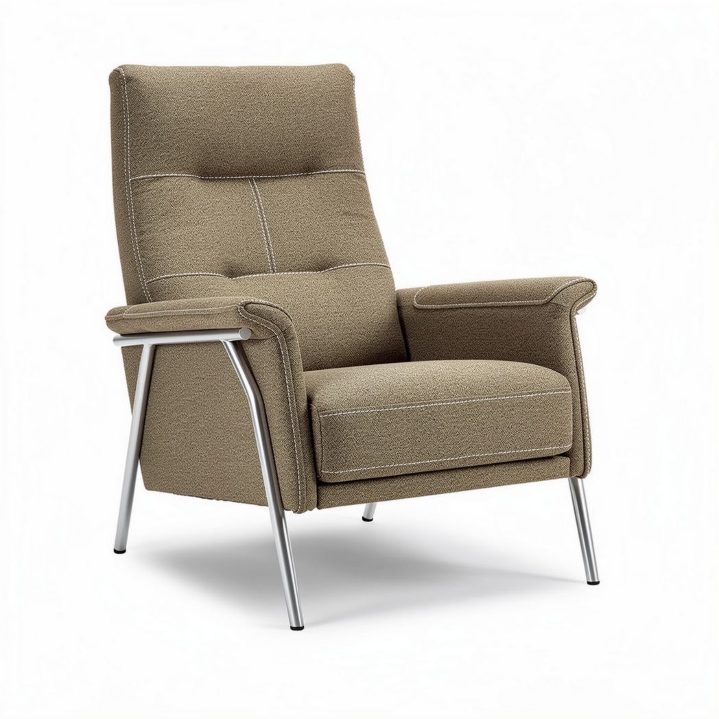 Fabric reclining chair with metal legs in taupe color dimensions 85 x 80 x 100cm