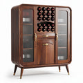 Walnut wood wine cabinet with glass doors and storage drawers 120 x 50 x 150cm