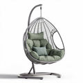 Hanging egg chair with soft cushions made of durable rattan in green color