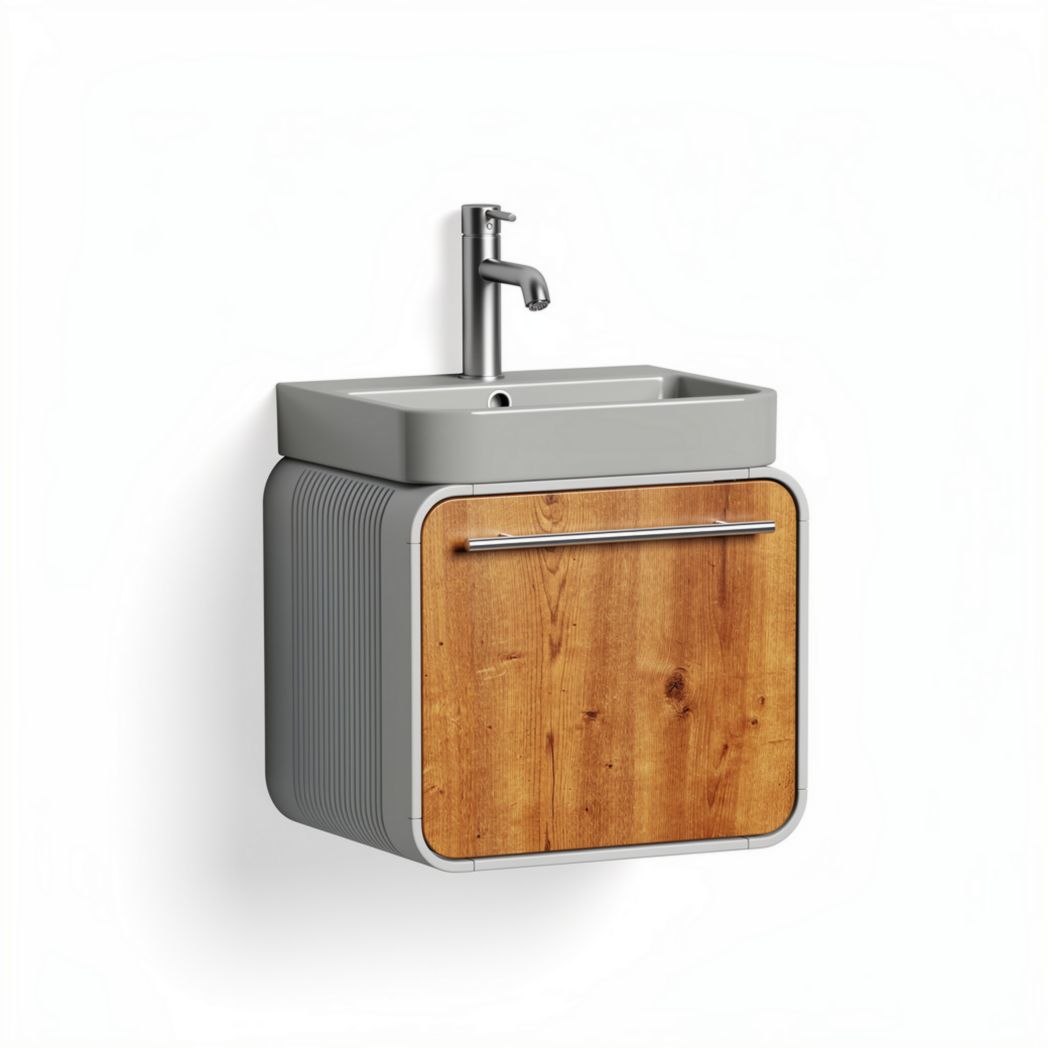 Wall-mounted bathroom vanity with integrated sink and wood cabinet 60 x 45 x 50cm