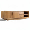 Natural wood sideboard with two drawers and two open shelves 180 x 40 x 50cm