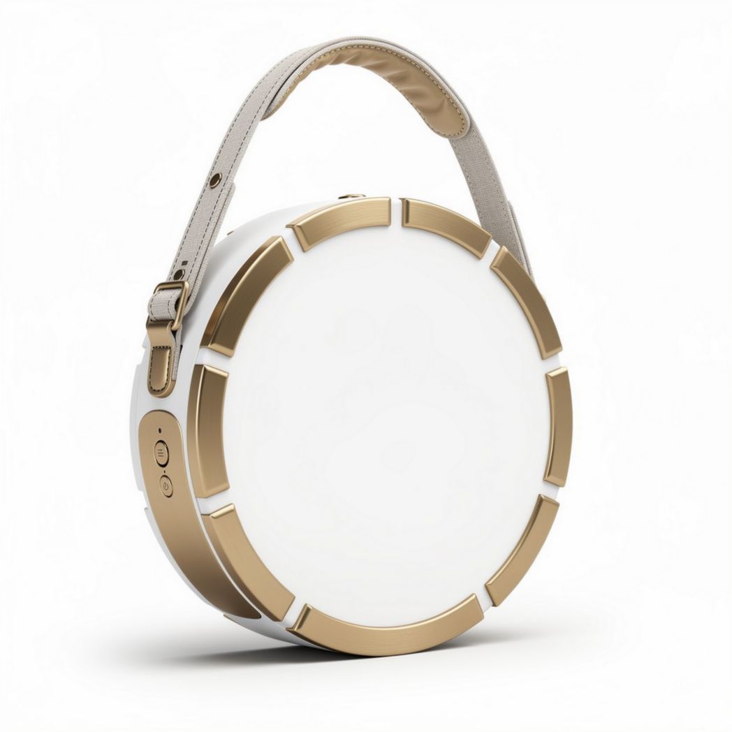 Portable round led lamp with adjustable brightness and leather handle 25 x 25 x 6cm