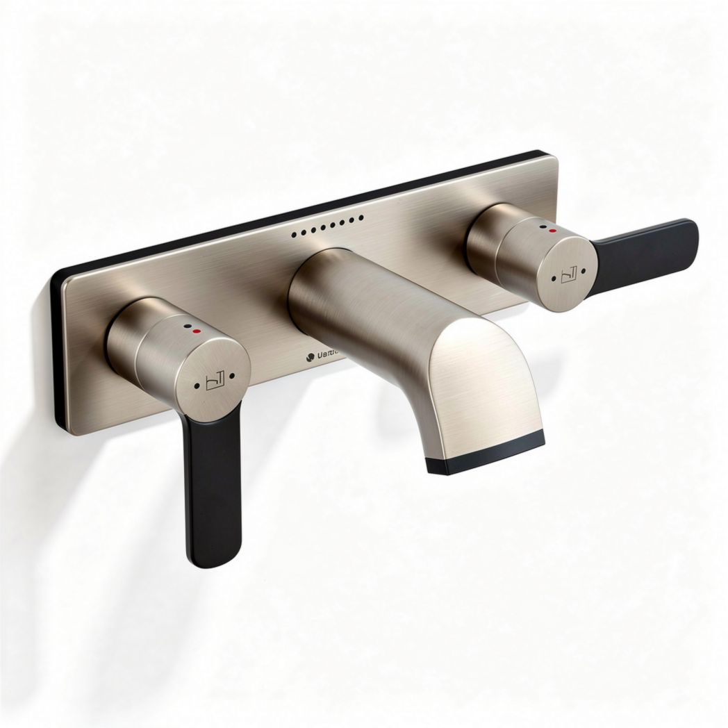 Brushed nickel bathroom faucet with dual handle and wall-mounted design